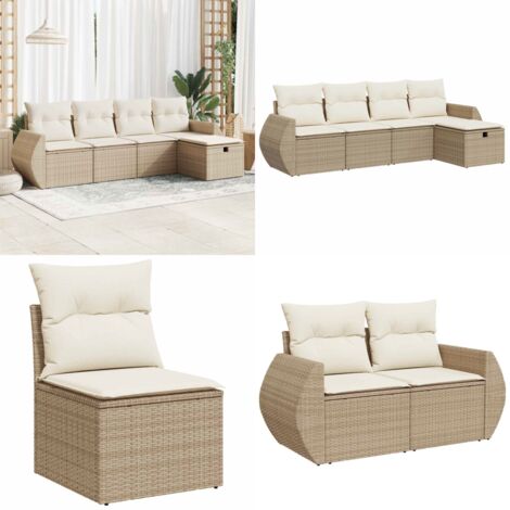 Set Divano da Giardino 5 pz con Cuscini Beige in Polyrattan - Poltrona da giardino - Cuscini da giardino
