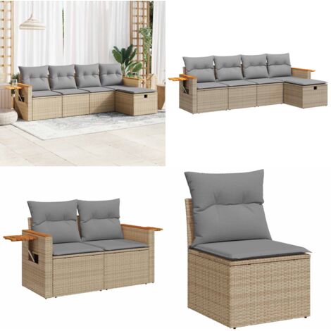 Set Divano da Giardino 5 pz con Cuscini Beige in Polyrattan - Poltrona da giardino - Seduta da esterno