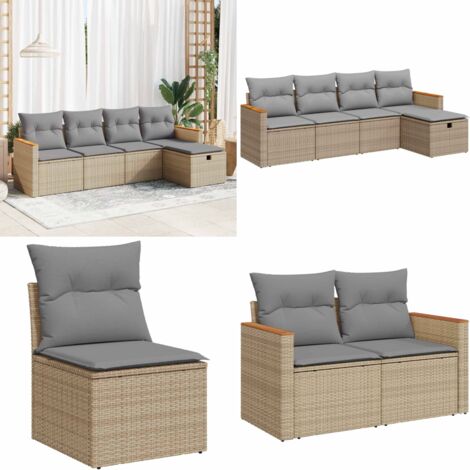 Set Divano da Giardino 5 pz con Cuscini Beige in Polyrattan - Poltrona da giardino - Seduta da esterno