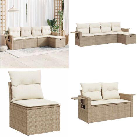 Set Divano da Giardino 5 pz con Cuscini Beige in Polyrattan - Poltrona da giardino - Seduta da esterno