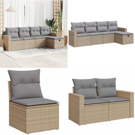 Set Divano da Giardino 5 pz con Cuscini Beige in Polyrattan - Poltrona da giardino - Seduta da esterno