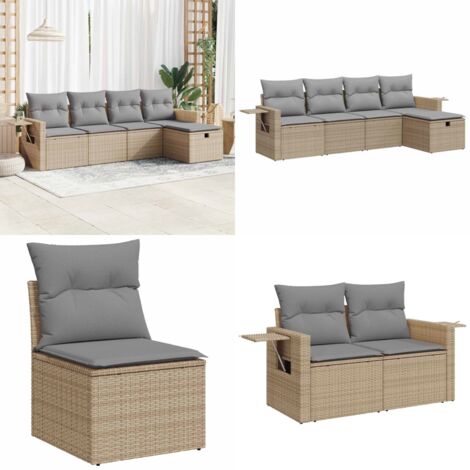 Set Divano da Giardino 5 pz con Cuscini Beige in Polyrattan - Poltrona da giardino - Seduta da giardino