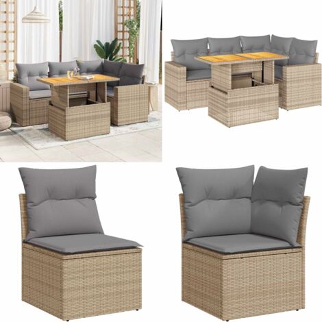 Set Divano da Giardino 5 pz con Cuscini Beige in Polyrattan - Seduta angolare - Tavolo da giardino