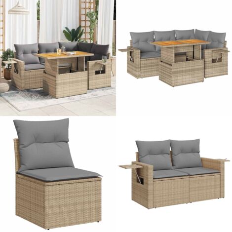 Set Divano da Giardino 5 pz con Cuscini Beige in Polyrattan - Seduta angolare - Tavolo da giardino