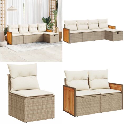 Set Divano da Giardino 5 pz con Cuscini Beige in Polyrattan - Seduta da giardino - Poltrona da giardino