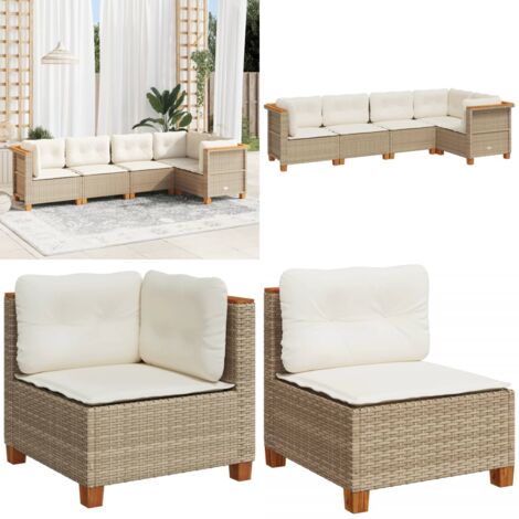 Set Divano da Giardino 5 pz con Cuscini Beige in Polyrattan - Sedute angolari - Cuscini per seduta