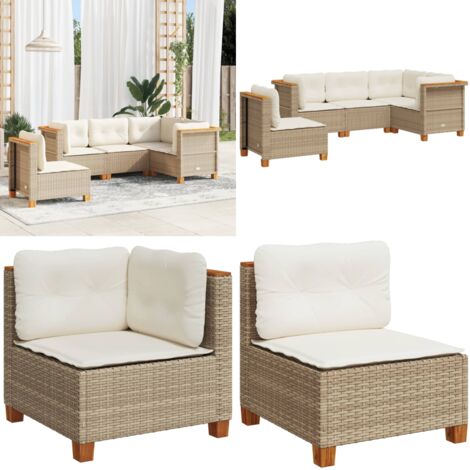 Set Divano da Giardino 5 pz con Cuscini Beige in Polyrattan - Sedute angolari - Cuscini per seduta