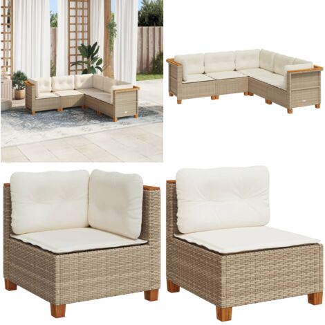Set Divano da Giardino 5 pz con Cuscini Beige in Polyrattan - Sedute da esterno - Cuscini da seduta