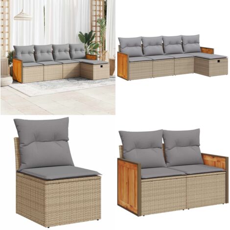 Set Divano da Giardino 5 pz con Cuscini Beige in Polyrattan - Sedute da giardino - Poltrone da giardino