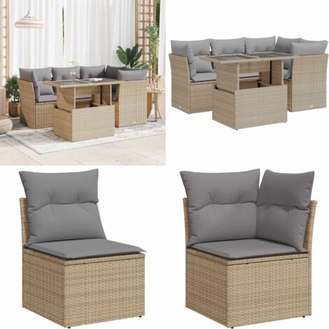 Set Divano da Giardino 5 pz con Cuscini Beige in Polyrattan - Sedute da giardino - Tavolo da giardino