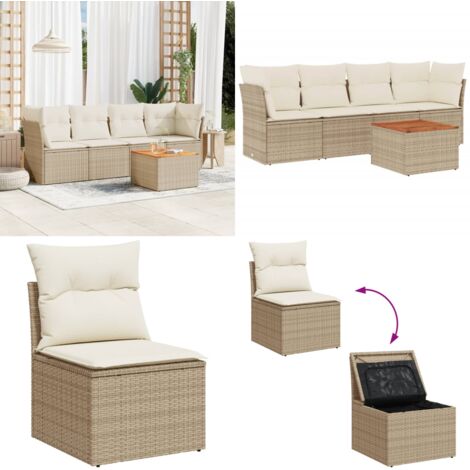 Set Divano da Giardino 5 pz con Cuscini Beige in Polyrattan - Sedute da giardino - Tavolo da giardino