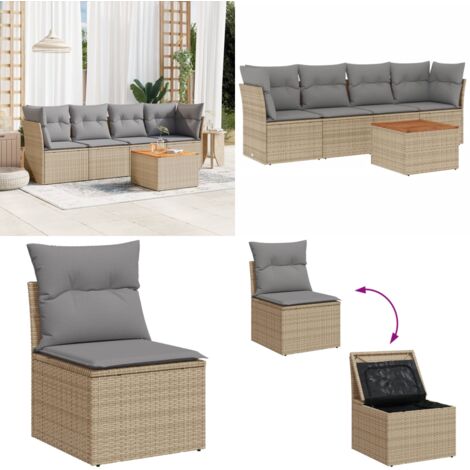 Set Divano da Giardino 5 pz con Cuscini Beige Misto Polyrattan - Sedute da giardino - Tavolo da giardino