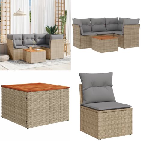 Set Divano da Giardino 5 pz con Cuscini Beige Misto Polyrattan - Sedute da giardino - Tavolo da giardino