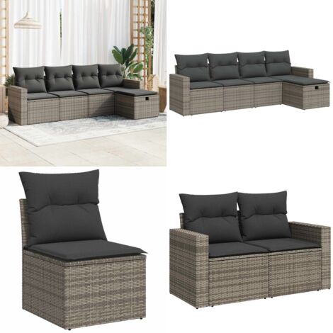 Set Divano da Giardino 5 pz con Cuscini Grigio in Polyrattan - Poltrona da giardino - Seduta da giardino