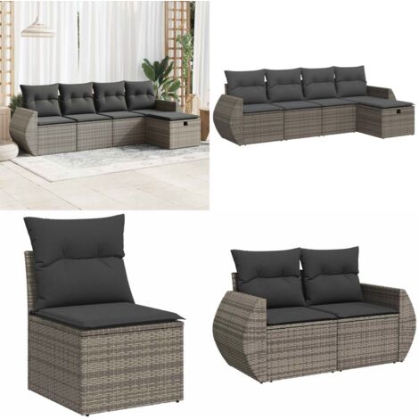 Set Divano da Giardino 5 pz con Cuscini Grigio in Polyrattan - Poltrona da giardino - Seduta da giardino