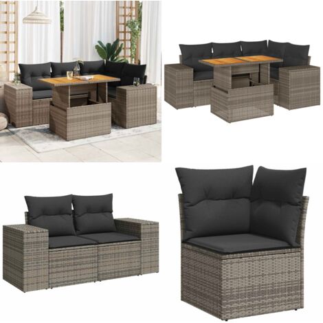 Set Divano da Giardino 5 pz con Cuscini Grigio in Polyrattan - Seduta angolare - Tavolo da giardino