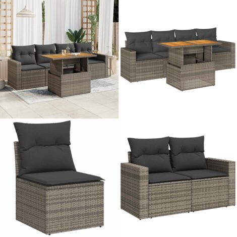 Set Divano da Giardino 5 pz con Cuscini Grigio in Polyrattan - Sedute da esterno - Tavolo da giardino