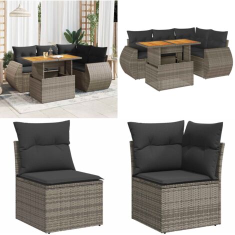 Set Divano da Giardino 5 pz con Cuscini Grigio in Polyrattan - Sedute da esterno - Tavolo da giardino