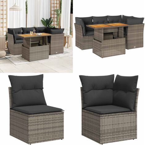 Set Divano da Giardino 5 pz con Cuscini Grigio in Polyrattan - Sedute da esterno - Tavolo da giardino