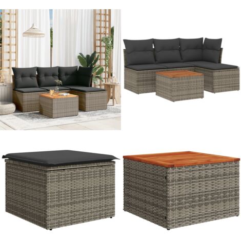 Set Divano da Giardino 5 pz con Cuscini Grigio in Polyrattan - Sedute da giardino - Cuscini da giardino