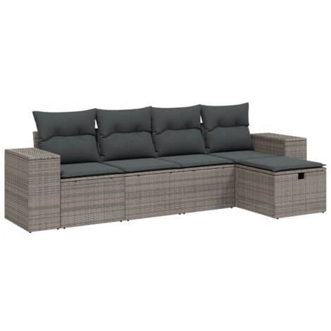 Set Divano da Giardino 5 pz con Cuscini Grigio in Polyrattan vidaXL