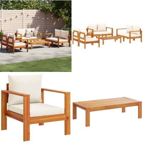 Set Divano da Giardino 5 pz con Cuscini Legno Massello Acacia - Poltrona da giardino - Tavolo da giardino