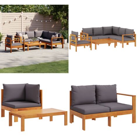 Set Divano da Giardino 5 pz con Cuscini Legno Massello Acacia - Poltrona da giardino - Tavolo da giardino
