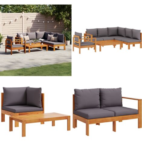 Set Divano da Giardino 5 pz con Cuscini Legno Massello Acacia - Poltrona da giardino - Tavolo da giardino
