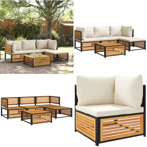 Set Divano da Giardino 5 pz con Cuscini Legno Massello Acacia - Sedute angolari - Cuscini da seduta