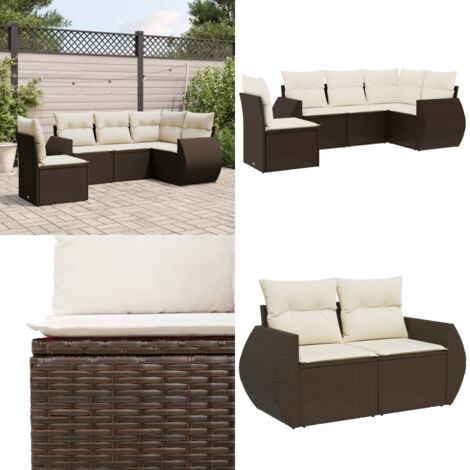 Set Divano da Giardino 5 pz con Cuscini Marrone in Polyrattan - Poltrona da giardino - Cuscini da giardino