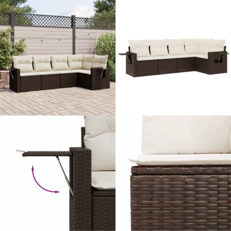 Set Divano da Giardino 5 pz con Cuscini Marrone in Polyrattan - Poltrona da giardino - Cuscini da seduta