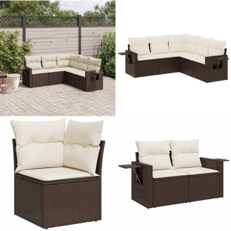 Set Divano da Giardino 5 pz con Cuscini Marrone in Polyrattan - Poltrona da giardino - Cuscini da seduta