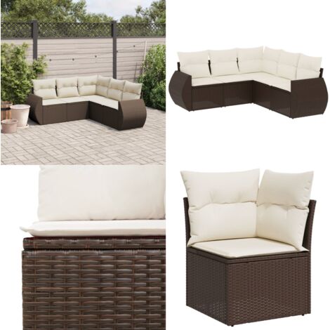 Set Divano da Giardino 5 pz con Cuscini Marrone in Polyrattan - Poltrona da giardino - Cuscino da giardino