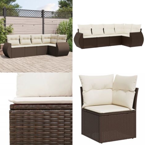 Set Divano da Giardino 5 pz con Cuscini Marrone in Polyrattan - Poltrona da giardino - Cuscino da giardino