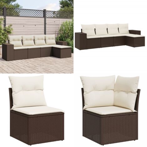 Set Divano da Giardino 5 pz con Cuscini Marrone in Polyrattan - Poltrona da giardino - Cuscino da seduta