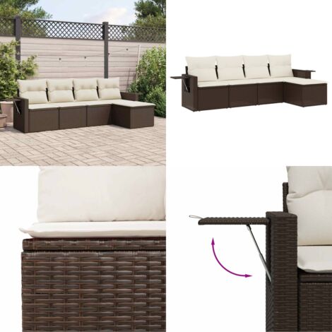 Set Divano da Giardino 5 pz con Cuscini Marrone in Polyrattan - Poltrona da giardino - Cuscino da seduta