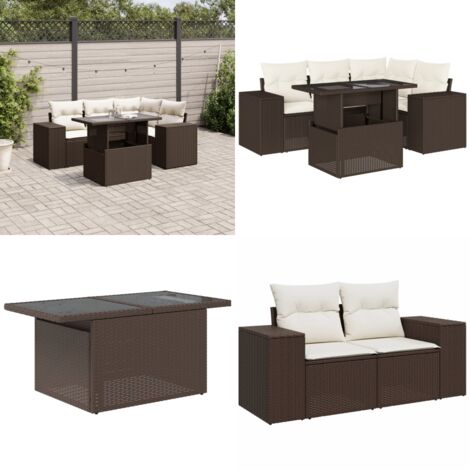 Set Divano da Giardino 5 pz con Cuscini Marrone in Polyrattan - Poltrona da giardino - Tavolo da giardino