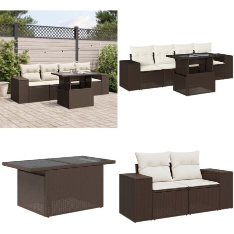 Set Divano da Giardino 5 pz con Cuscini Marrone in Polyrattan - Poltrona da giardino - Tavolo da giardino