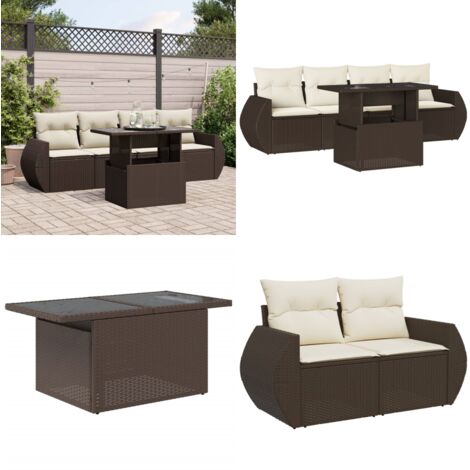 Set Divano da Giardino 5 pz con Cuscini Marrone in Polyrattan - Poltrona da giardino - Tavolo da giardino