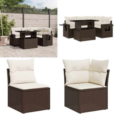 Set Divano da Giardino 5 pz con Cuscini Marrone in Polyrattan - Poltrone da giardino - Tavolo da giardino