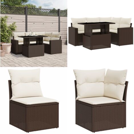 Set Divano da Giardino 5 pz con Cuscini Marrone in Polyrattan - Poltrone da giardino - Tavolo da giardino