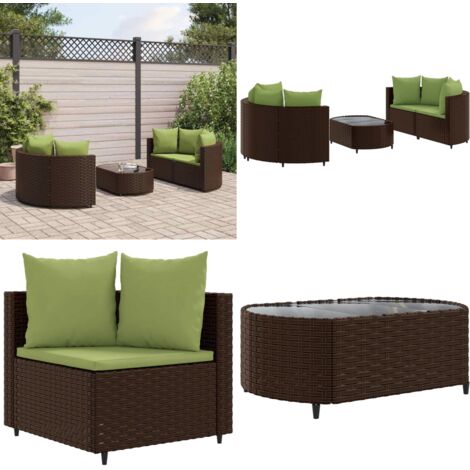 Set Divano da Giardino 5 pz con Cuscini Marrone in Polyrattan - Sedute angolari - Cuscini per seduta