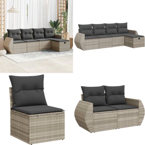 Set Divano da Giardino 5pz con Cuscini Grigio Chiaro Polyrattan - Poltrona da giardino - Cuscini da seduta