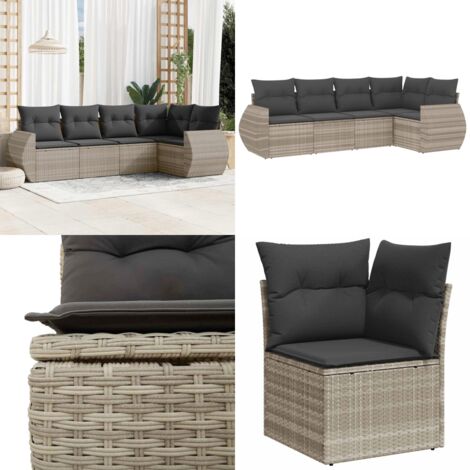 Set Divano da Giardino 5pz con Cuscini Grigio Chiaro Polyrattan - Poltrona da giardino - Cuscino da giardino