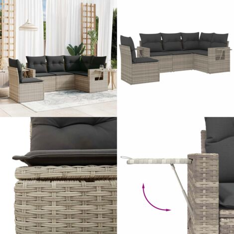 Set Divano da Giardino 5pz con Cuscini Grigio Chiaro Polyrattan - Poltrona da giardino - Cuscino da seduta