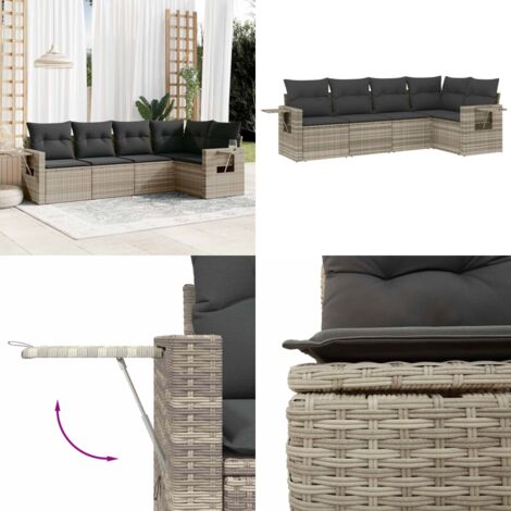 Set Divano da Giardino 5pz con Cuscini Grigio Chiaro Polyrattan - Poltrona da giardino - Cuscino da seduta