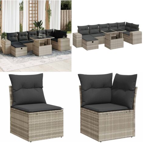 Set Divano da Giardino 5pz con Cuscini Grigio Chiaro Polyrattan - Seduta da giardino - Poltrona da giardino