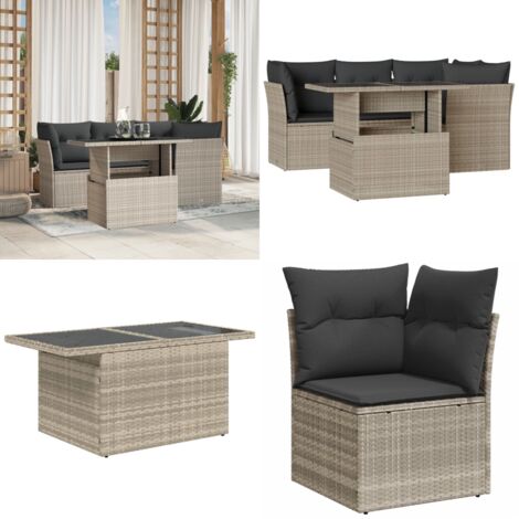 Set Divano da Giardino 5pz con Cuscini Grigio Chiaro Polyrattan - Sedute da esterno - Tavolo da giardino