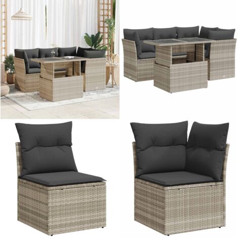 Set Divano da Giardino 5pz con Cuscini Grigio Chiaro Polyrattan - Sedute da esterno - Tavolo da giardino