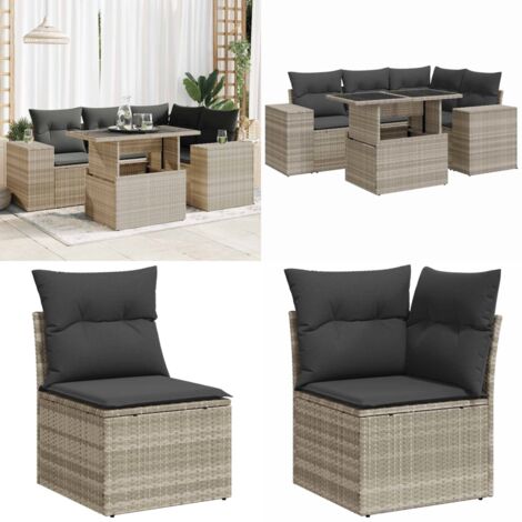 Set Divano da Giardino 5pz con Cuscini Grigio Chiaro Polyrattan - Sedute da esterno - Tavolo da giardino